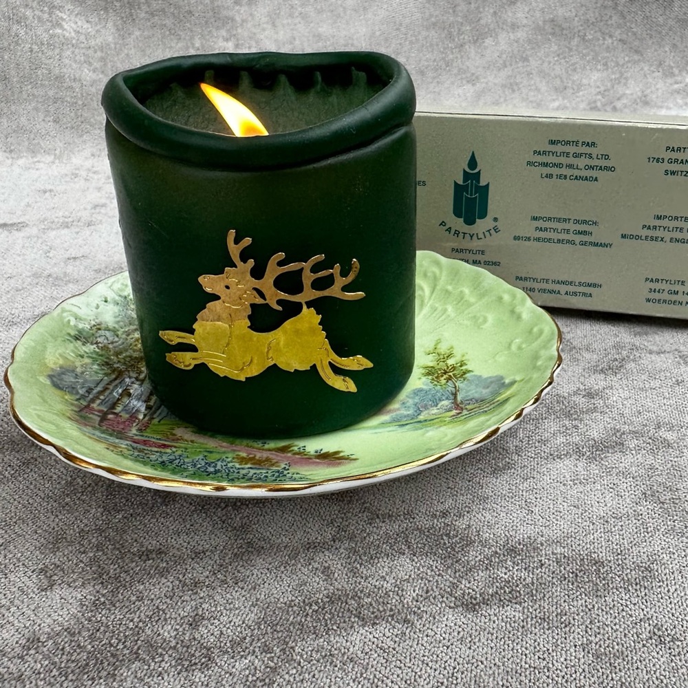 PartyLite 3 Brass Cut Out Holiday Pillar Candle Ornaments Reindeer Santa Sleigh